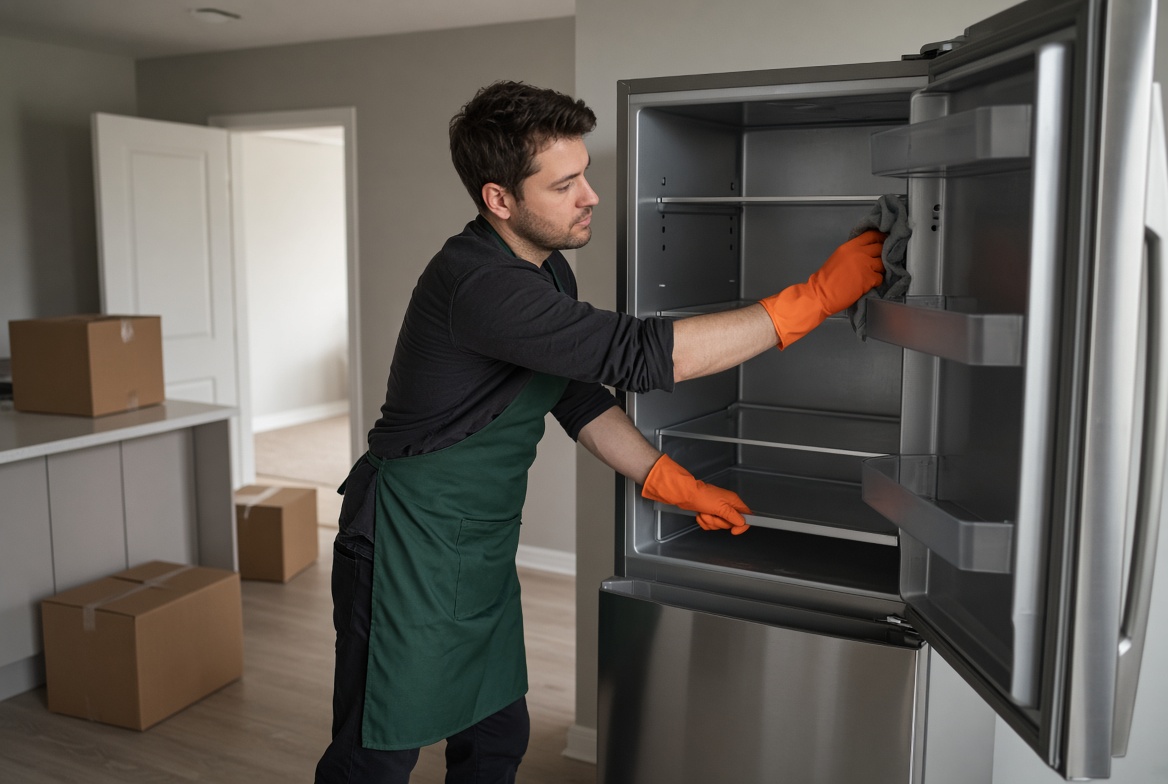 Deep cleaning a refrigerator during a move-out